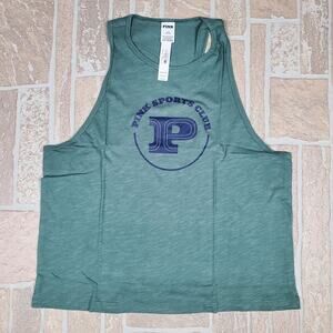 Victoria's Secret Pink Women's Cotton Cropped Racerback Tank Top Green Size L